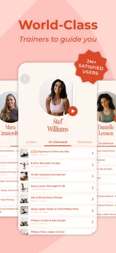 WeGLOW screen showing trainer profiles and on-demand workout programs
